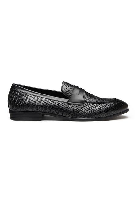 Dang Shoes_Black Crocodile Pattern Penny Loafers _Online_at_Aza_Fashions