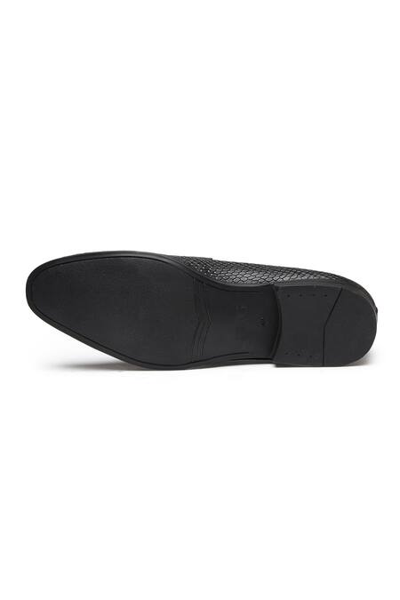 Buy_Dang Shoes_Black Crocodile Pattern Penny Loafers _Online_at_Aza_Fashions