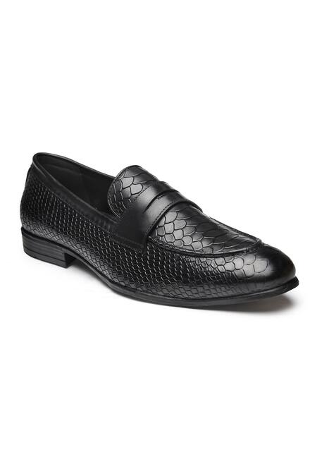 Shop_Dang Shoes_Black Crocodile Pattern Penny Loafers _at_Aza_Fashions