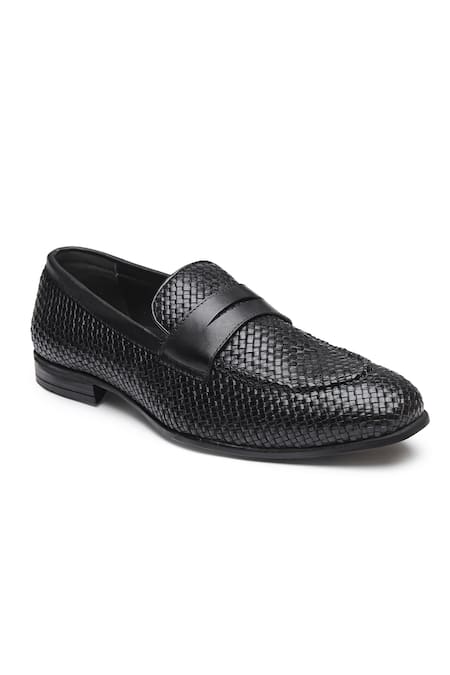 Shop_Dang Shoes_Black Woven Penny Loafers _at_Aza_Fashions
