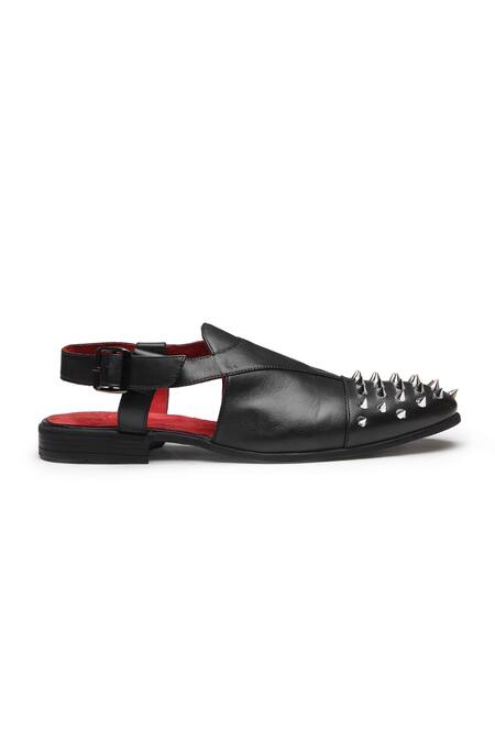 Dang Shoes_Black Spike Metallic Stud Embellished Sandals  _Online_at_Aza_Fashions