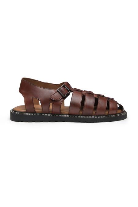 Dang Shoes_Brown Stitchline Thread Cutwork Strappy Sandals _Online_at_Aza_Fashions