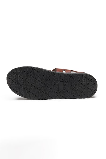 Buy_Dang Shoes_Brown Stitchline Thread Cutwork Strappy Sandals _Online_at_Aza_Fashions