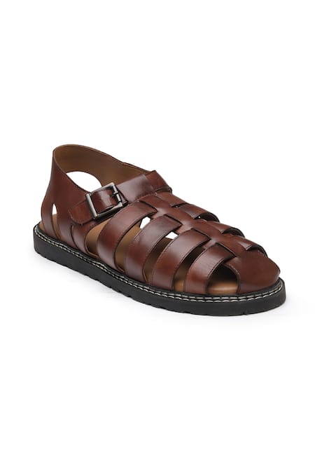 Shop_Dang Shoes_Brown Stitchline Thread Cutwork Strappy Sandals _at_Aza_Fashions