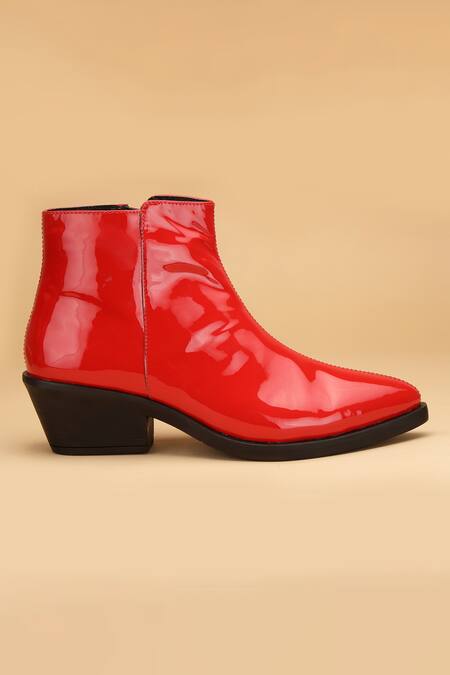 Dang Shoes_Red Stitchline Thread Joker Patent Leather Boots_Online_at_Aza_Fashions