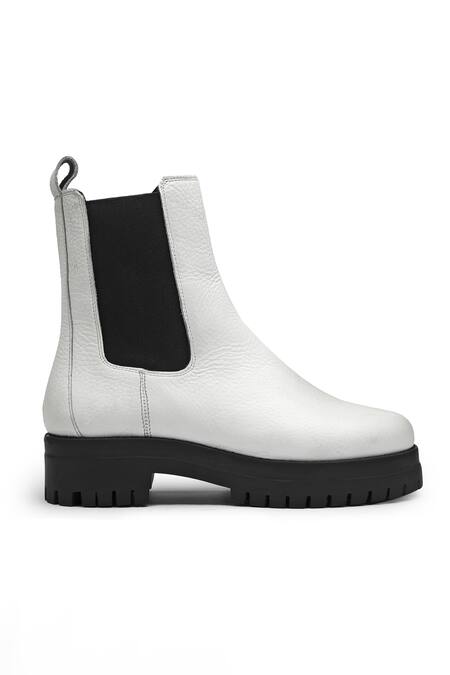 Dang Shoes_White Stitchline Thread Alexis Chelsea Boots_Online_at_Aza_Fashions