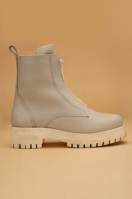 Dang Shoes_Ivory Stitchline Thread Alexis Tumble Boots _Online_at_Aza_Fashions