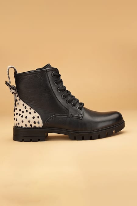 Dang Shoes_Black Geometric Carey Ankle Pixie Woven Boots _Online_at_Aza_Fashions