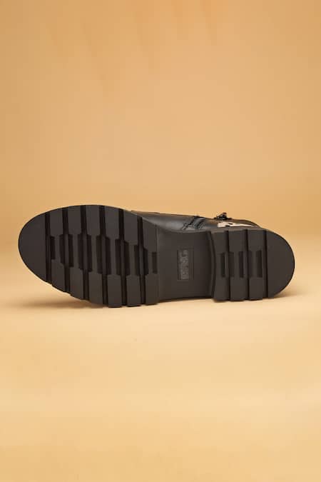 Buy_Dang Shoes_Black Geometric Carey Ankle Pixie Woven Boots _Online_at_Aza_Fashions