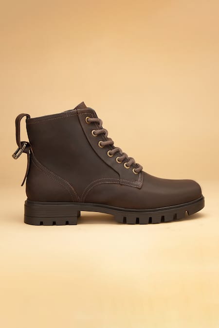 Dang Shoes_Brown Stitchline Thread Carvy Combat Round Toe Boots _Online_at_Aza_Fashions