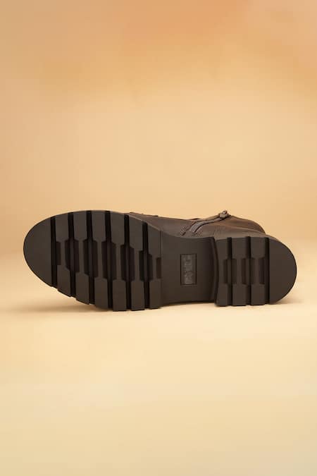 Buy_Dang Shoes_Brown Stitchline Thread Carvy Combat Round Toe Boots _Online_at_Aza_Fashions