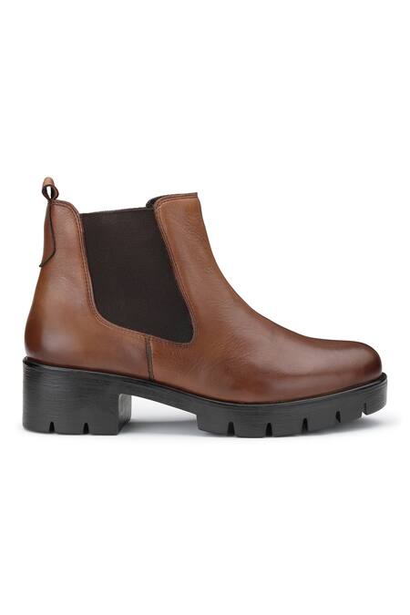 Dang Shoes_Brown Stitchline Thread Carvy Chelsea Textured Boots _Online_at_Aza_Fashions