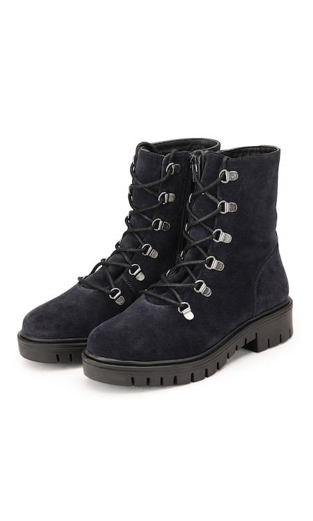 Shop_Dang Shoes_Blue Round Toe Combat Boots _Online_at_Aza_Fashions