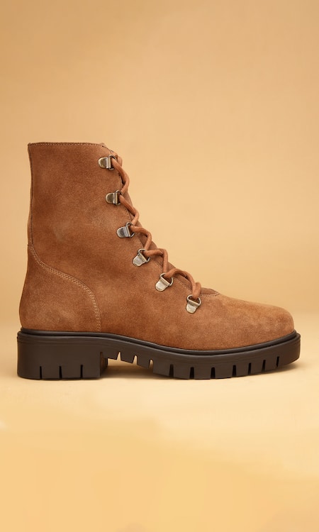 Dang Shoes_Brown Solid Combat Boots _Online_at_Aza_Fashions