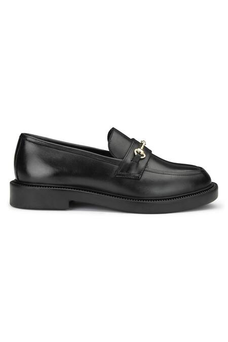 Dang Shoes_Black Geob Buckle Round Toe Saddle Loafers _Online_at_Aza_Fashions