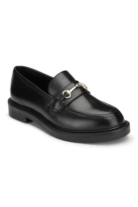 Shop_Dang Shoes_Black Geob Buckle Round Toe Saddle Loafers _at_Aza_Fashions