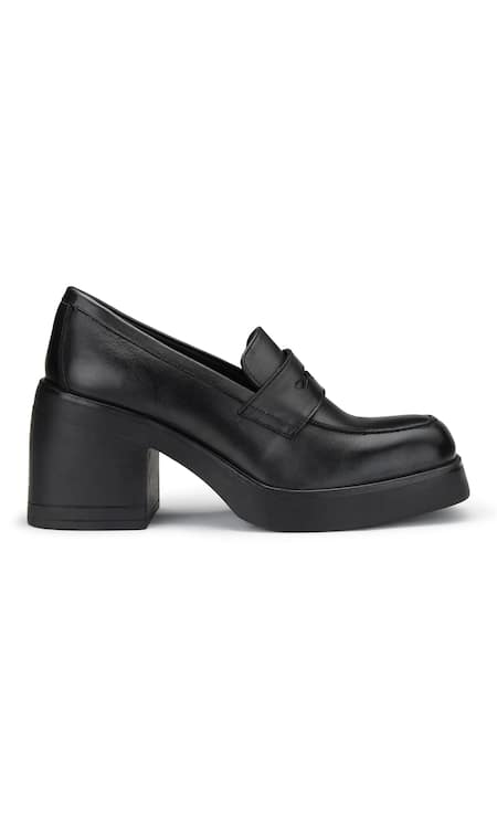 Dang Shoes_Black Cut Work Sunset Loafer Heels _Online_at_Aza_Fashions