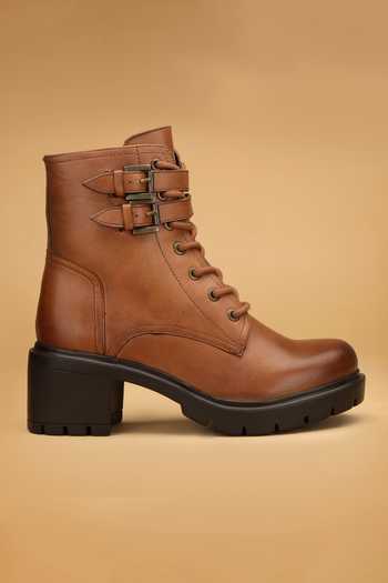 Dang Shoes_Brown Theresa Front Buckle Boots _Online_at_Aza_Fashions