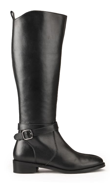 Dang Shoes_Black Long Boots With Silver Buckle _Online_at_Aza_Fashions