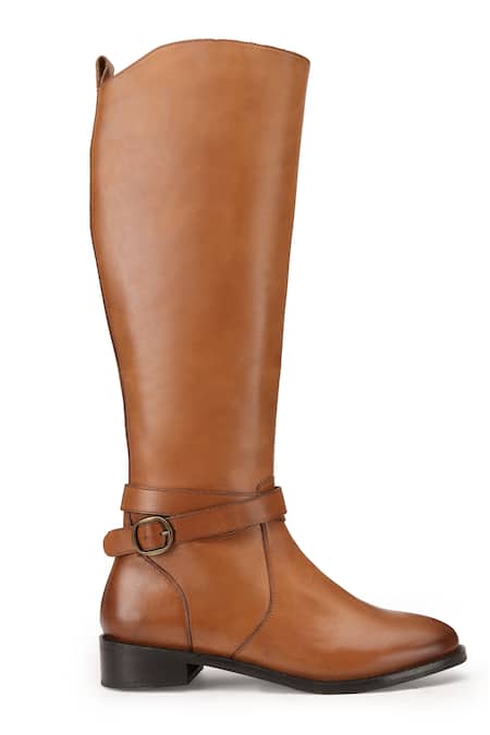 Dang Shoes_Brown Tan Long Ankle Strap Boots _Online_at_Aza_Fashions
