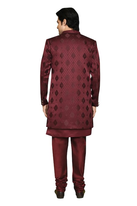 Arihant Rai Sinha_Maroon Georgette Feathers Pattern Sherwani With Kurta _at_Aza_Fashions