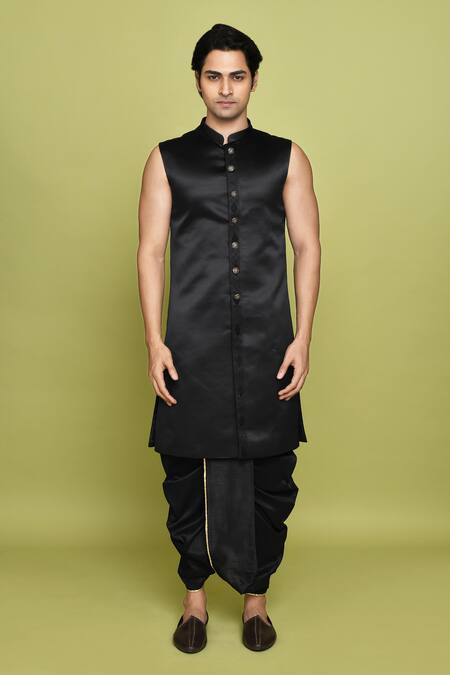 Buy Arihant Rai Sinha Black Georgette, Silk Embroidery Leaf Pattern Sherwani Dhoti Set Online at Aza Fashions Buy_Arihant Rai Sinha_Black Georgette, Silk Embroidery Leaf Pattern Sherwani Dhoti Set _Online_at_Aza_Fashions