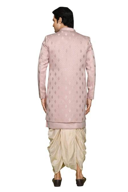 Shop_Arihant Rai Sinha_Pink Silk Embroidery Leaf Pattern Sherwani Kurta Set
