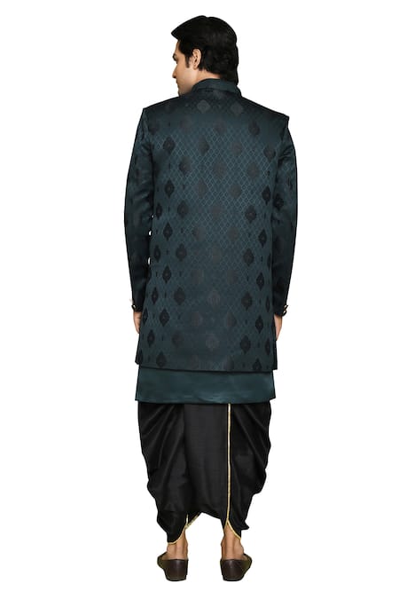 Buy_Arihant Rai Sinha_Green Georgette, Silk Feathers Pattern Sherwani With Dhoti Set_Online_at_Aza_Fashions