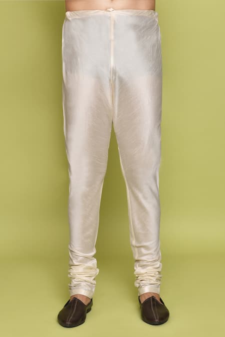 Arihant Rai Sinha_Cream Brocade, Denim Embroidery Thread Sherwani With Churidar _Online_at_Aza_Fashions