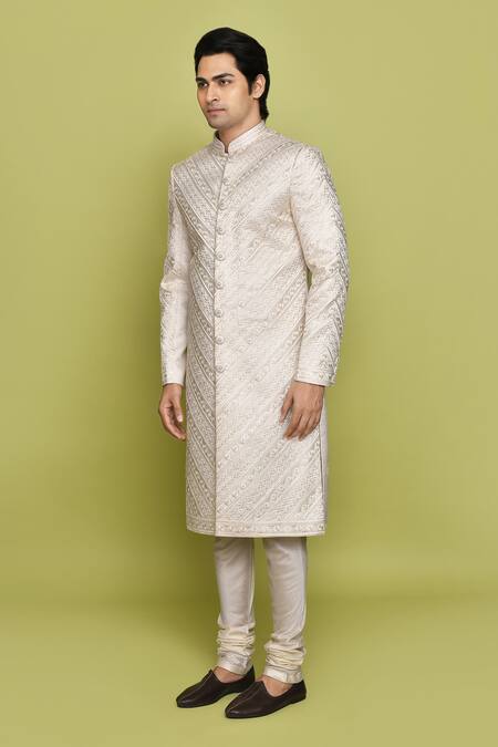 Arihant Rai Sinha_Cream Brocade Embroidery Thread Sherwani _at_Aza_Fashions