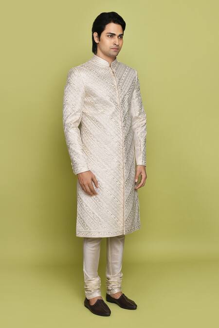 Buy_Arihant Rai Sinha_Cream Brocade Embroidery Thread Sherwani 