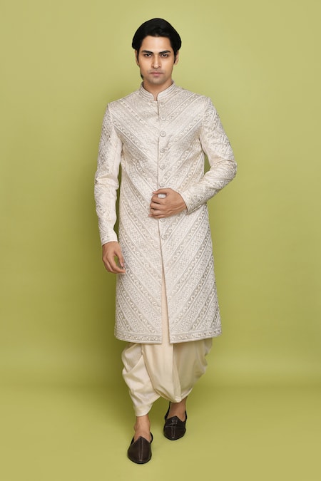 Aryavir Malhotra Thread Embroidered Sherwani With Dhoti 