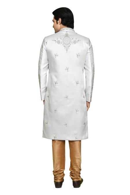 Buy Arihant Rai Sinha Grey Silk, Brocade Embroidery Floral Thread Sherwani With Churidar Online at Aza Fashions Buy_Arihant Rai Sinha_Grey Silk, Brocade Embroidery Floral Thread Sherwani With Churidar _Online_at_Aza_Fashions