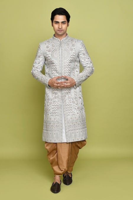 Aryavir Malhotra Floral Thread Embroidered Sherwani With Dhoti 