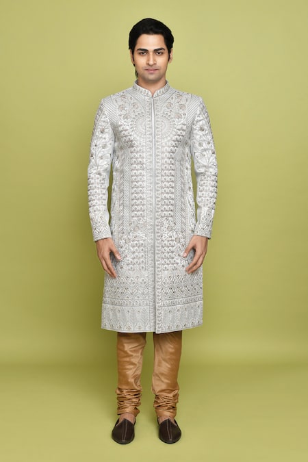 Aryavir Malhotra Floral Thread Embroidered Sherwani 