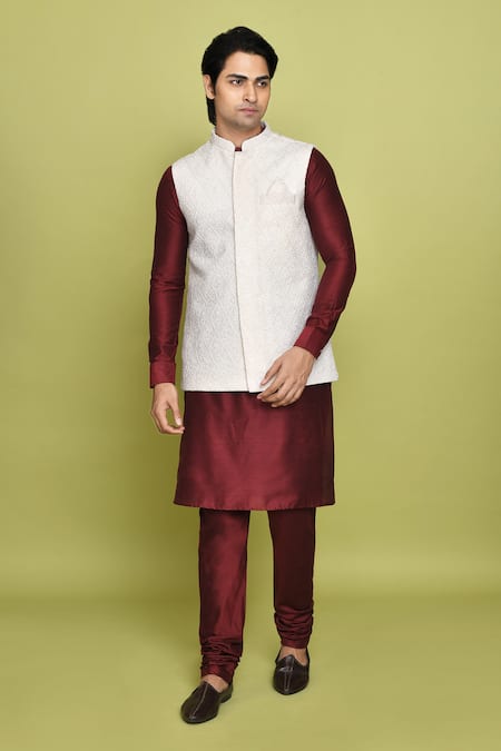 Arihant Rai Sinha_Cream Silk Sequins Embroidered Nehru Jacket And Kurta_Online_at_Aza_Fashions