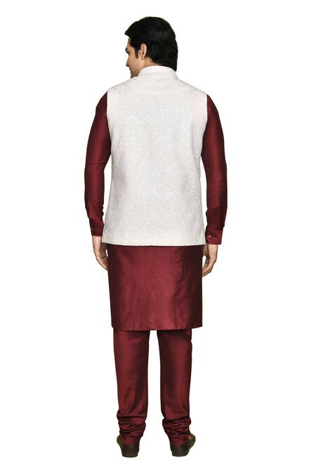 Shop_Arihant Rai Sinha_Cream Silk Sequins Embroidered Nehru Jacket And Kurta_Online_at_Aza_Fashions