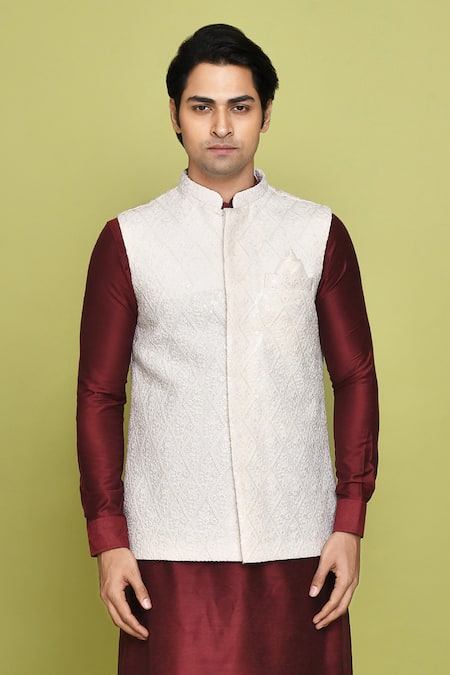 Arihant Rai Sinha_Cream Silk Sequins Embroidered Nehru Jacket And Kurta_at_Aza_Fashions