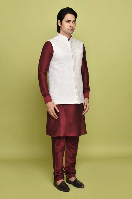 Shop_Arihant Rai Sinha_Cream Silk Sequins Embroidered Nehru Jacket And Kurta