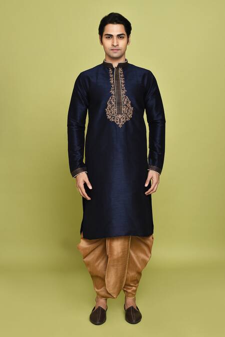 Buy_Arihant Rai Sinha_Blue Silk, Polyester Sequins, Embroidery Swirl Kurta With Dhoti Pant _Online_at_Aza_Fashions