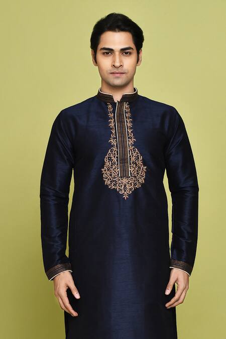 Shop_Arihant Rai Sinha_Blue Silk, Polyester Sequins, Embroidery Swirl Kurta With Dhoti Pant _Online_at_Aza_Fashions