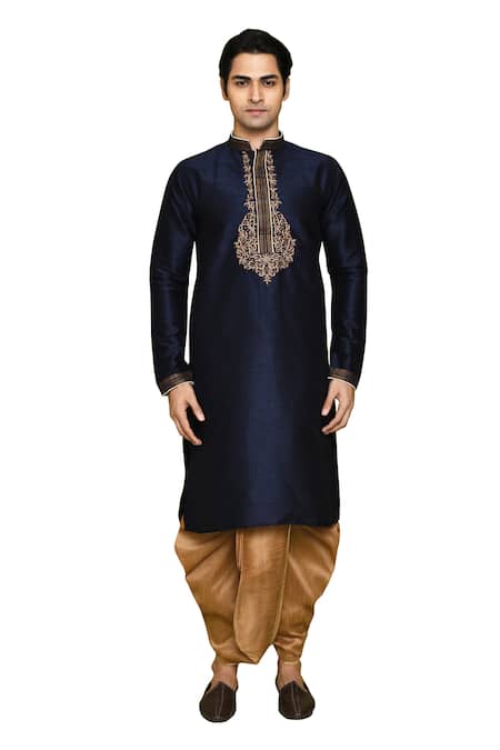 Arihant Rai Sinha_Blue Silk, Polyester Sequins, Embroidery Swirl Kurta With Dhoti Pant _at_Aza_Fashions