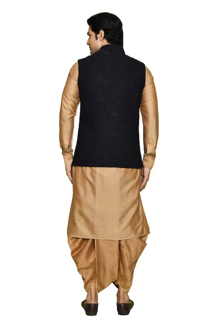 Buy_Arihant Rai Sinha_Blue Velvet, Silk Embroidery Abstract Bundi Kurta Set