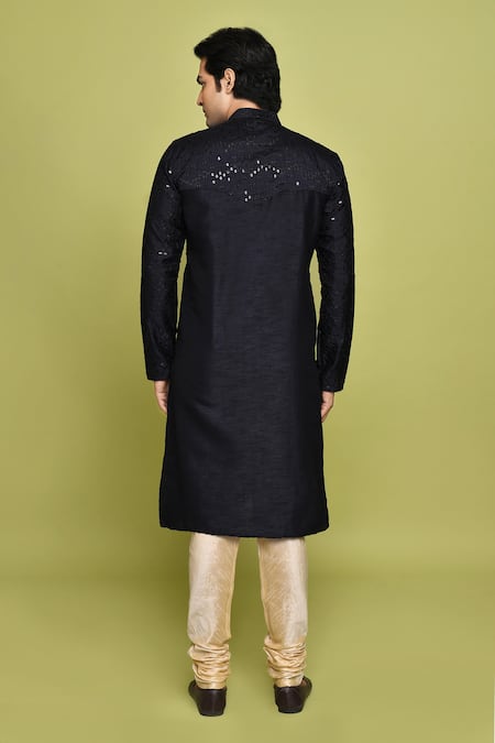 Shop_Arihant Rai Sinha_Blue Silk Sequins, Embroidery Stripe Kurta _at_Aza_Fashions