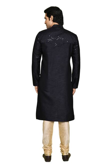 Buy_Arihant Rai Sinha_Blue Silk Sequins, Embroidery Stripe Kurta _Online_at_Aza_Fashions