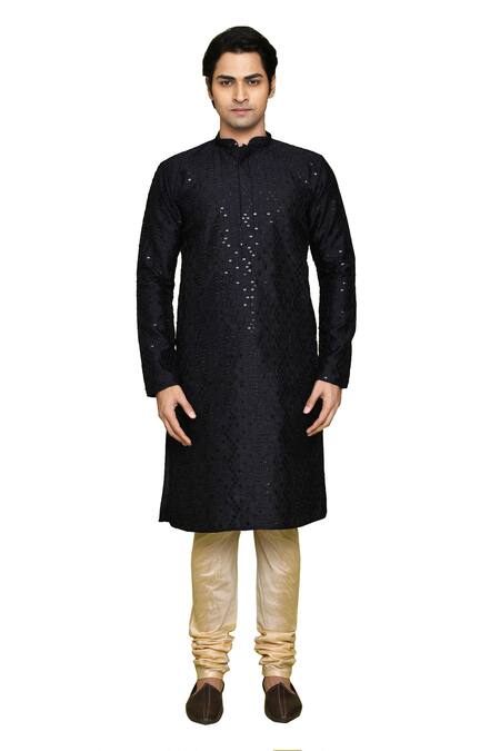 Arihant Rai Sinha_Blue Silk Sequins, Embroidery Stripe Kurta _at_Aza_Fashions