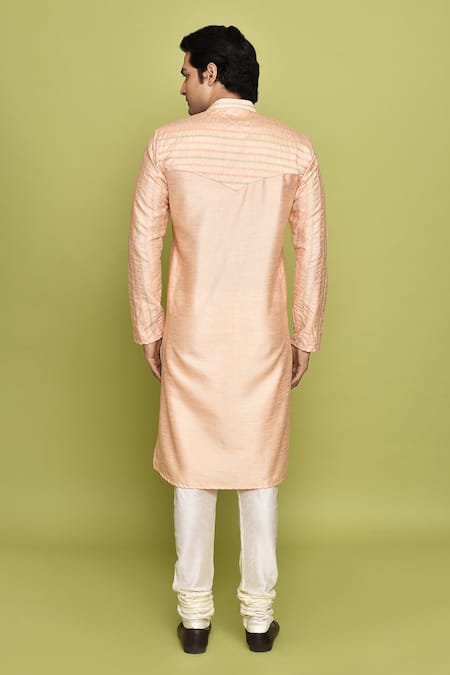 Shop Arihant Rai Sinha Peach Silk Embroidery Foliage Kurta at Aza Fashions Shop_Arihant Rai Sinha_Peach Silk Embroidery Foliage Kurta _at_Aza_Fashions