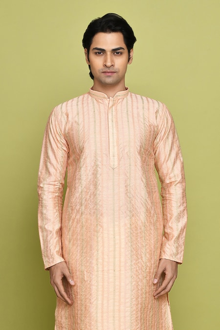 Buy Arihant Rai Sinha Peach Silk Embroidery Foliage Kurta Online at Aza Fashions Buy_Arihant Rai Sinha_Peach Silk Embroidery Foliage Kurta _Online_at_Aza_Fashions