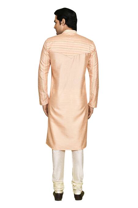 Shop Arihant Rai Sinha Peach Silk Embroidery Foliage Kurta Online at Aza Fashions Shop_Arihant Rai Sinha_Peach Silk Embroidery Foliage Kurta _Online_at_Aza_Fashions