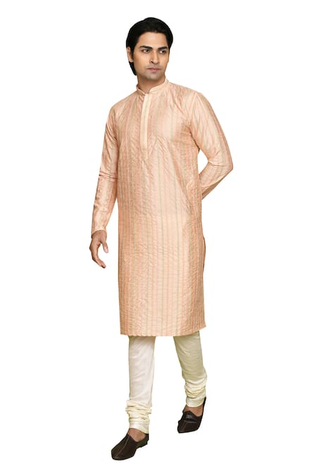 Arihant Rai Sinha Peach Silk Embroidery Foliage Kurta at Aza Fashions Arihant Rai Sinha_Peach Silk Embroidery Foliage Kurta _at_Aza_Fashions